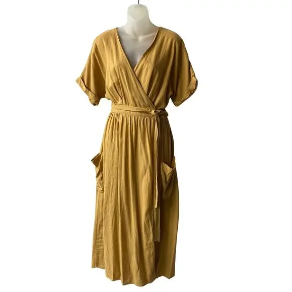 slim fit dress slacks Maelle Wrap Waist Olive Gold Midi Dress – Cuffs